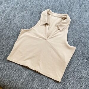 Abercrombie & Fitch Crop Top Women's Small Beige Soft Collared V Neck Sleeveless